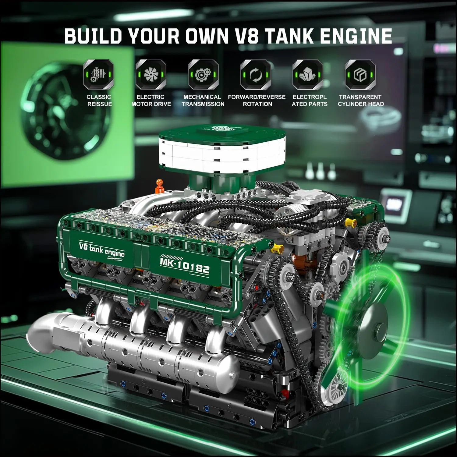 Motormodellbausatz, bauen Sie Ihr eigenes Panzermotor-Bausteinset mit Batterie und Motor auf, verbessertes 8-Zylinder-En