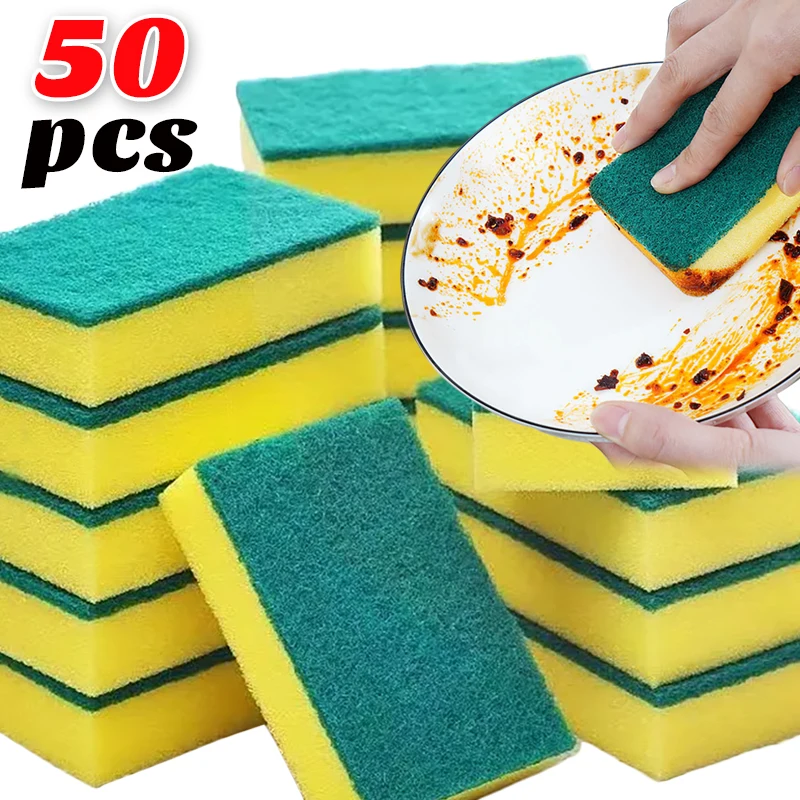 50/1PC Kitchen Dishwashing Sponge Double-Sided Absorbent Soft Sponge Scouring Pad Removing Kits Household Cleaning Brush Sponges