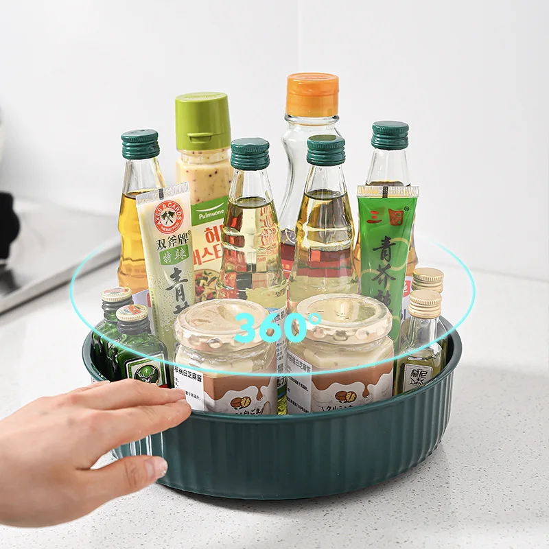 360 Degree Rotating Cabinet Organizer Kitchen Bathroom Cosmetic Turntable Storage Tray Non-Slip Spice Round Rack Plate