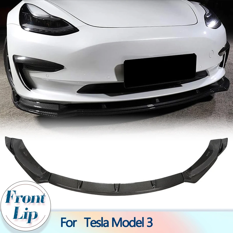 Car Front Bumper Lip Splitters for Tesla Model 3 Sedan 4-Door 2018-2020 Carbon Fiber Front Lip Spoiler Splitters Chin Apron