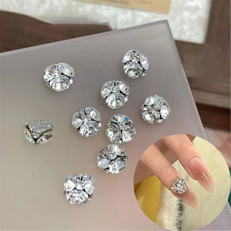 10Pcs Handmade Rhinestone Cluster Nail Charms Sparkling Crystal 9*9mm 3D Bling Diamond Ball DIY Nail Art Decorations