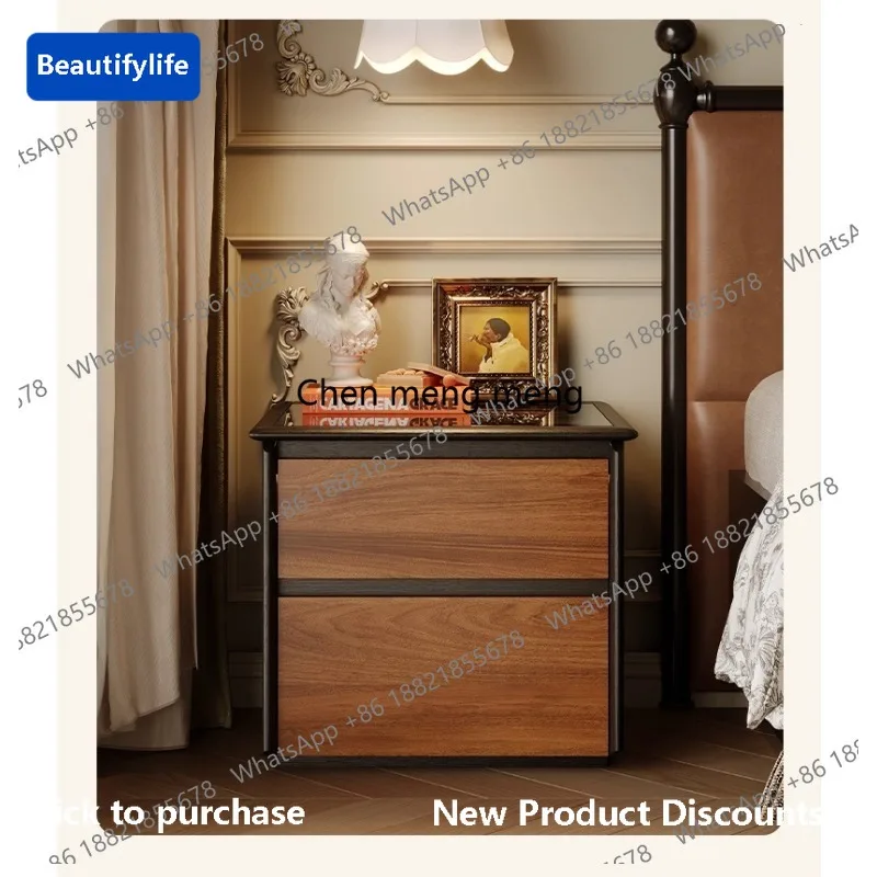 M183 Medieval bedside table All solid wood retro home new with lamp locker Bedside table