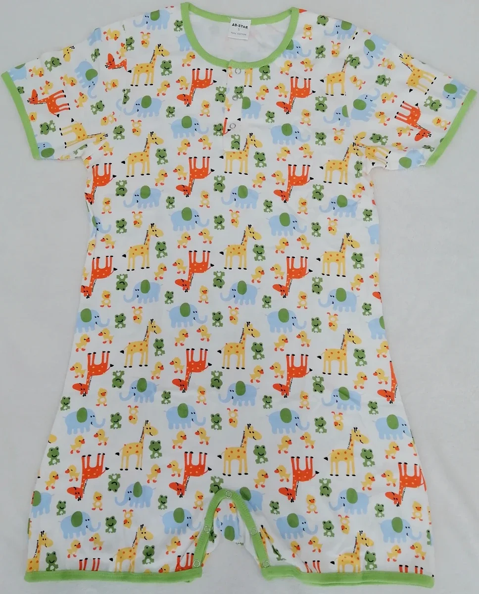 ABDL ผู้ใหญ่ยีราฟพิมพ์บอดี้สูทขาสั้น/ผู้ชายผู้ใหญ่ Onesie/ผู้หญิงผู้ใหญ่ Romper/ผู้ใหญ่ผ้าอ้อมเด็ก Romper ชุดนอน