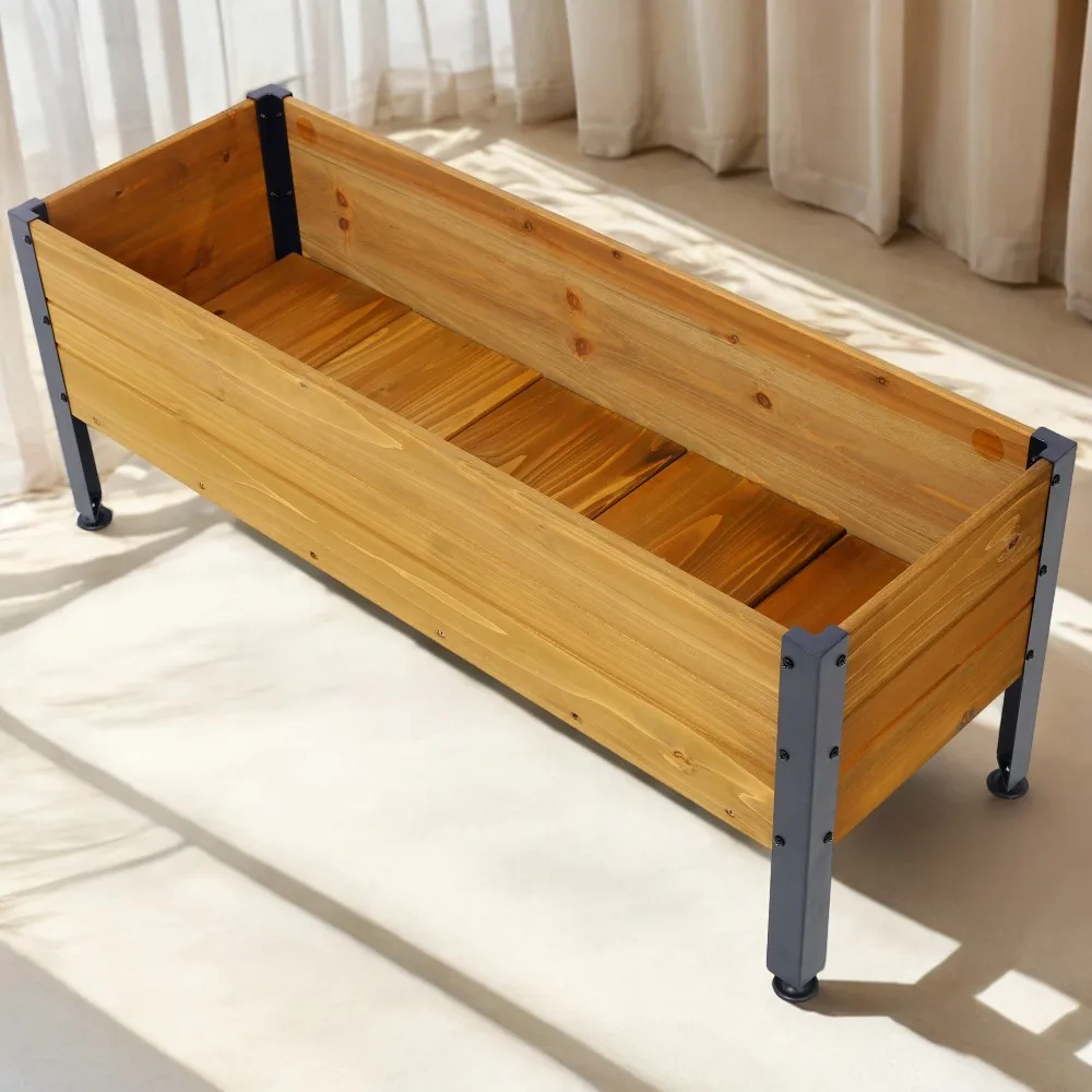

Wood Rectangular Garden Planter Box Raised Bed Outdoor,Planters for Outdoor Plants ,Elevated Herbs Vegetables Flowers Great Pati