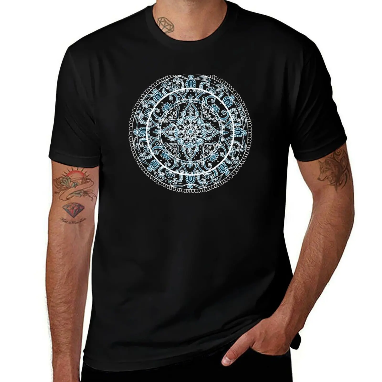 Detailed Teal and Blue Mandala Pattern T-Shirt blanks Aesthetic clothing shirts graphic tee mens graphic t-shirts funny