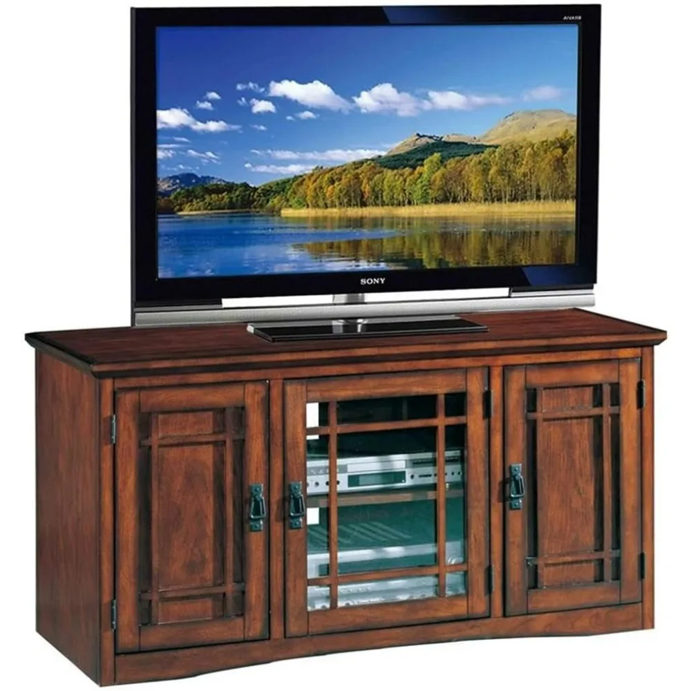 82350 Solid Wood Mission Oak Three Door TV Stand For 55