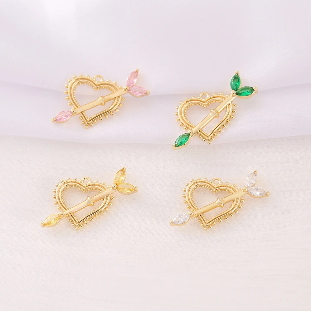 

Factory Wholesale Gold Color Brass and Zircon Heart Charms Pendants Necklace and Bracelet Earring Diy Jewelry Accessories Parts