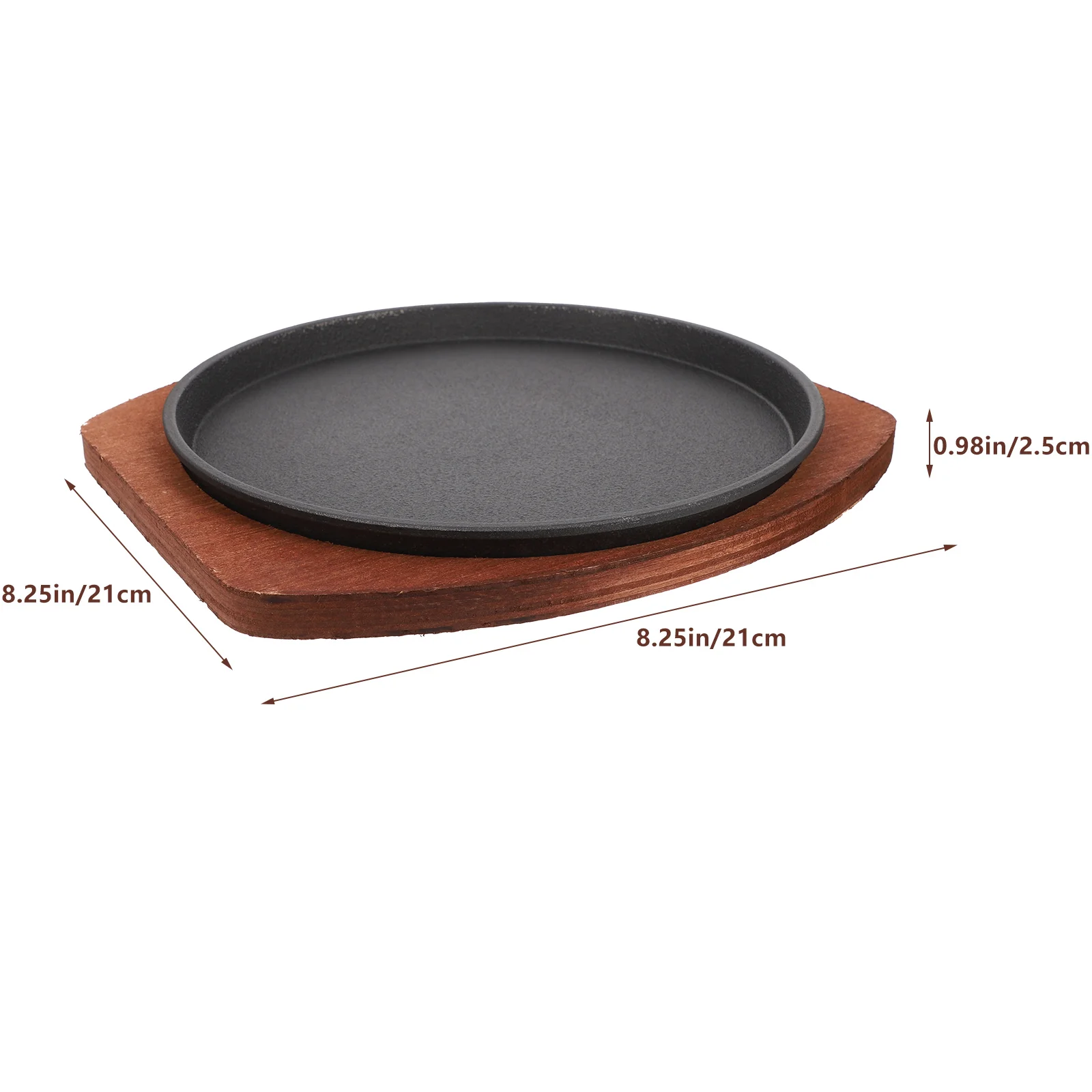 1Pc 19CM Cast Iron Steak Plate Fajita Pan with Wooden Tray Steak Griddle Serving Steak Tray Barbecue Grill Dish Sizzle Griddle