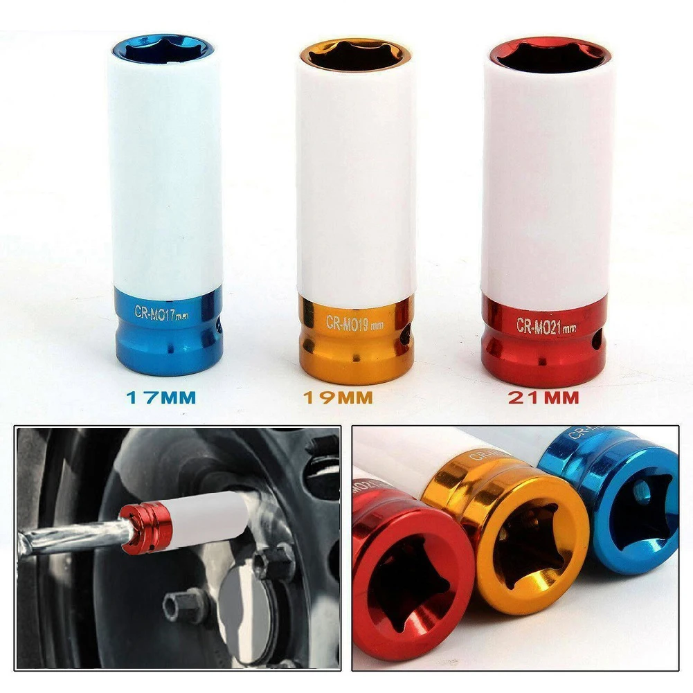 1pc 17/19/21mm Colorful Sleeve Tire Protection Sleeve Deep Nut Socket Wall-Deep Nut Socket Alloy Wheel Pneumatic Wrench Tire