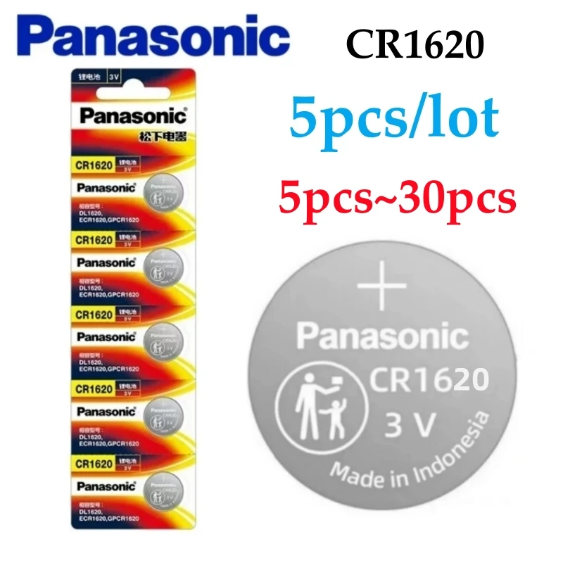 5pcs 30pcs Original Panasonic CR1620 3V ECR1620 Lithium Battery CR 1620 For Control Watch Motherboard Scale Button Coin Cells