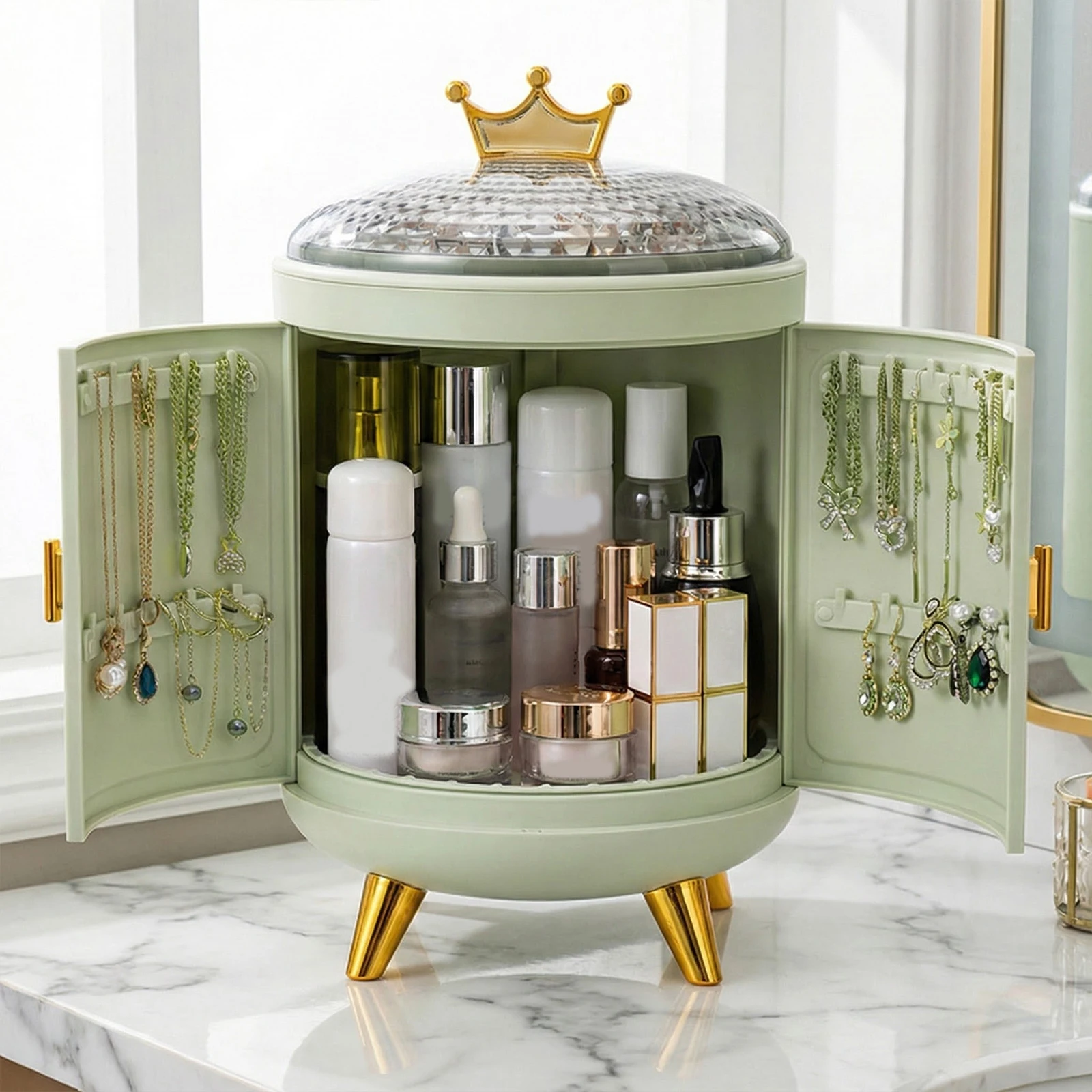 

Cosmetic Storage Box Large Capacity Rotating Jewelry Display Box Woman (Green)