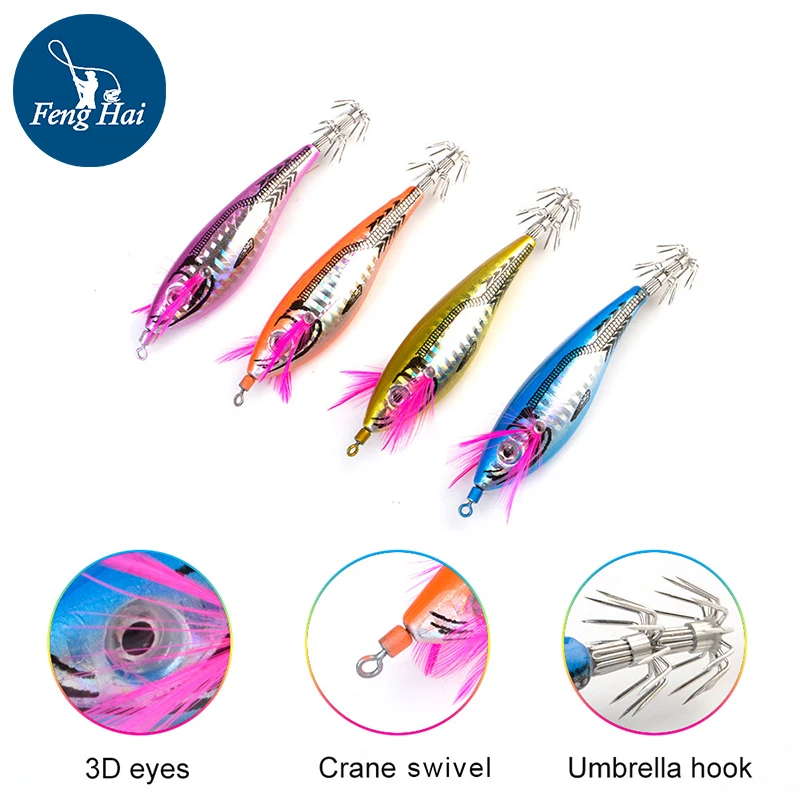 

4 Colors Round Belly Wooden Shrimp Lure 7cm11.5g Wrapped Cloth Squid Needle Hook Bait Imitation Shrimp FIHISNG Hard Bait