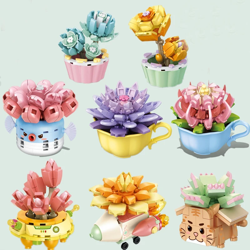 

MOC Succulent Plant Potted Building Blocks Bricks Flower Blossoms DIY Flowerpot Ornaments Toys Home Office Decoration Gift