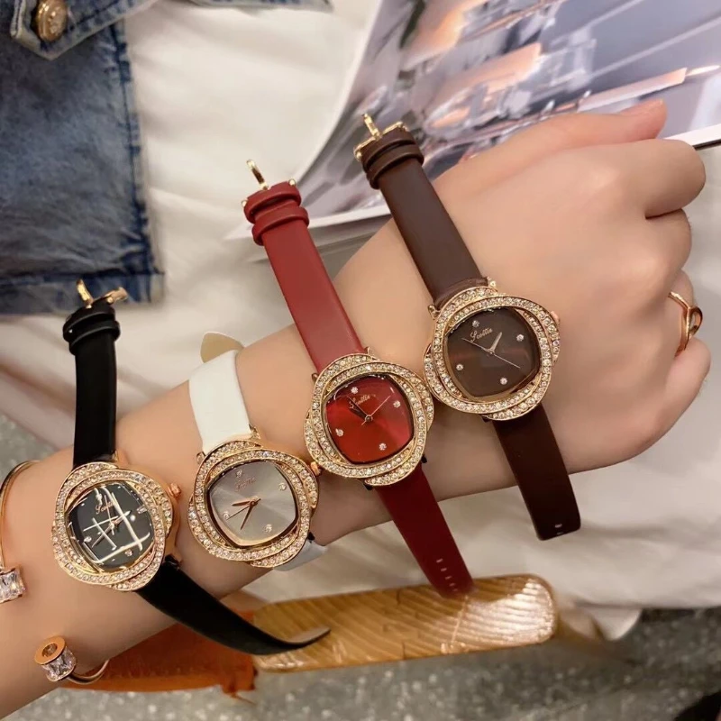 Flower shape diamond-encrusted dial quartz wristwatch luxury leather waterproof bracelet ladies watch dress clock gift reloj