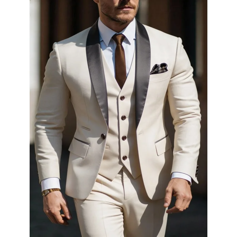 Men's 3pcs Suit Set Jacket Vest Pants, Prom Party Wedding Business Suits for Men мускульный костюм wedding suits for men - Image 3
