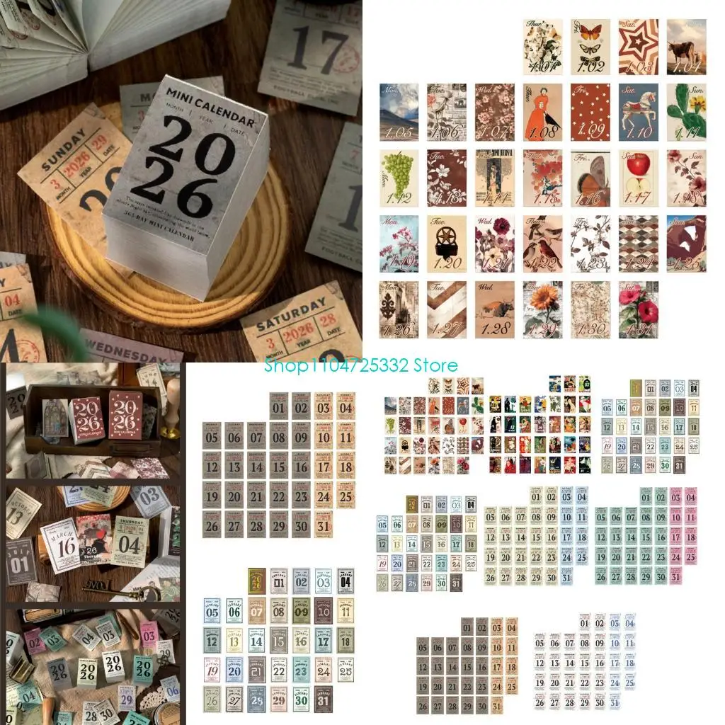 P5EA Space Saving 2026 Tiny Desk Calendar 365 Day Tear Off Paper Calendar Tabletop Writing Notepads For Notebook Journal