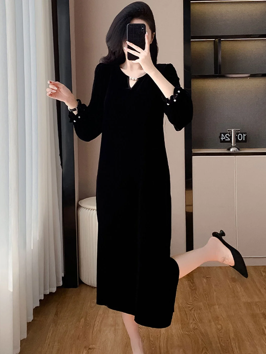 

Женская вельветовая миди-юбка больших размеров в стиле ретро, комфортная, с круглым вырезом, длинная, свободного кроя