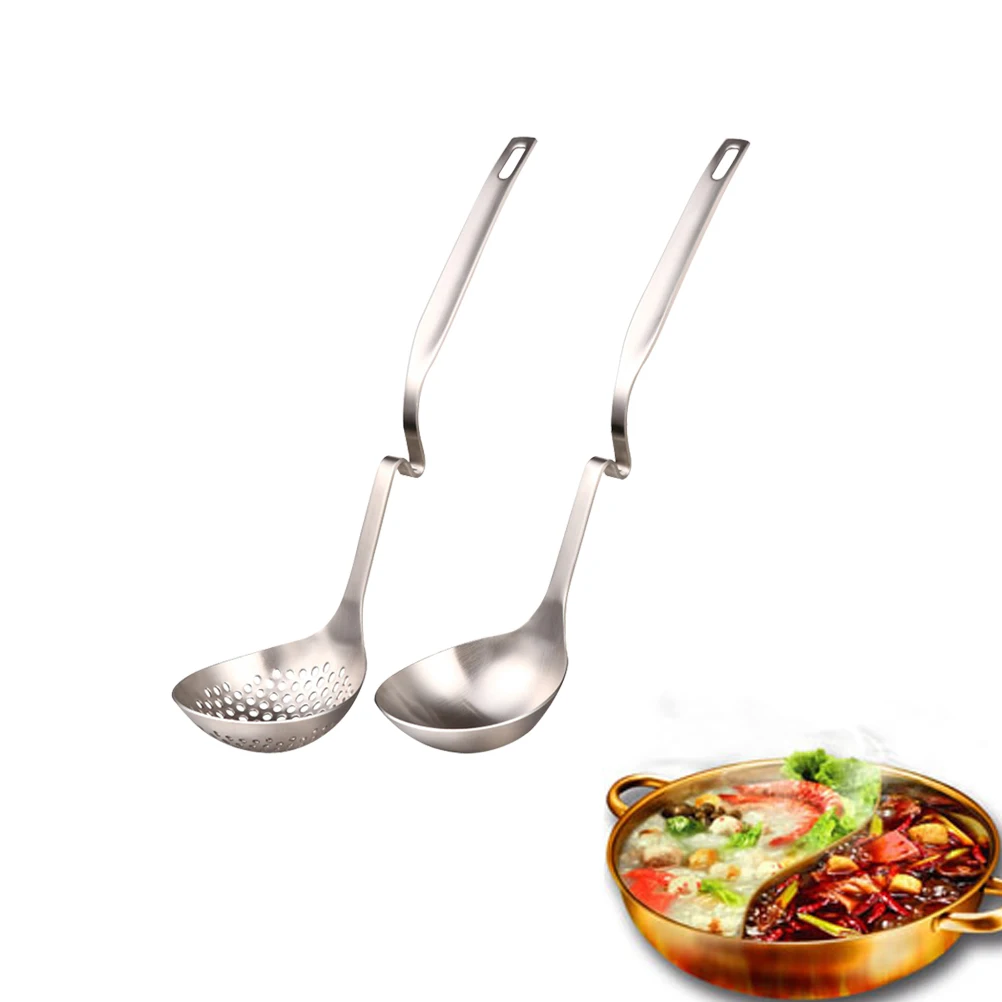 

2pcs Stainless Soup Ladle Colander Set 11 8Inch Long Slotted Spoon Handle Slotted Spoon Hot Pot Kitchen Utensils