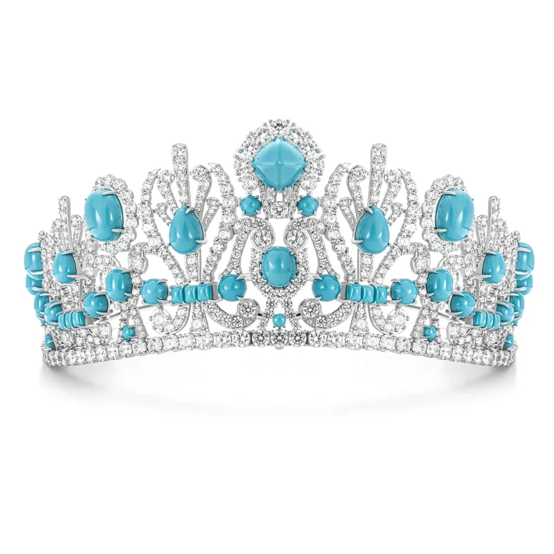 Bellux Artificial Turquoise Crown Women's Luxury Jewelry Wedding Birthday Party Headwear Banquet Tiaras
