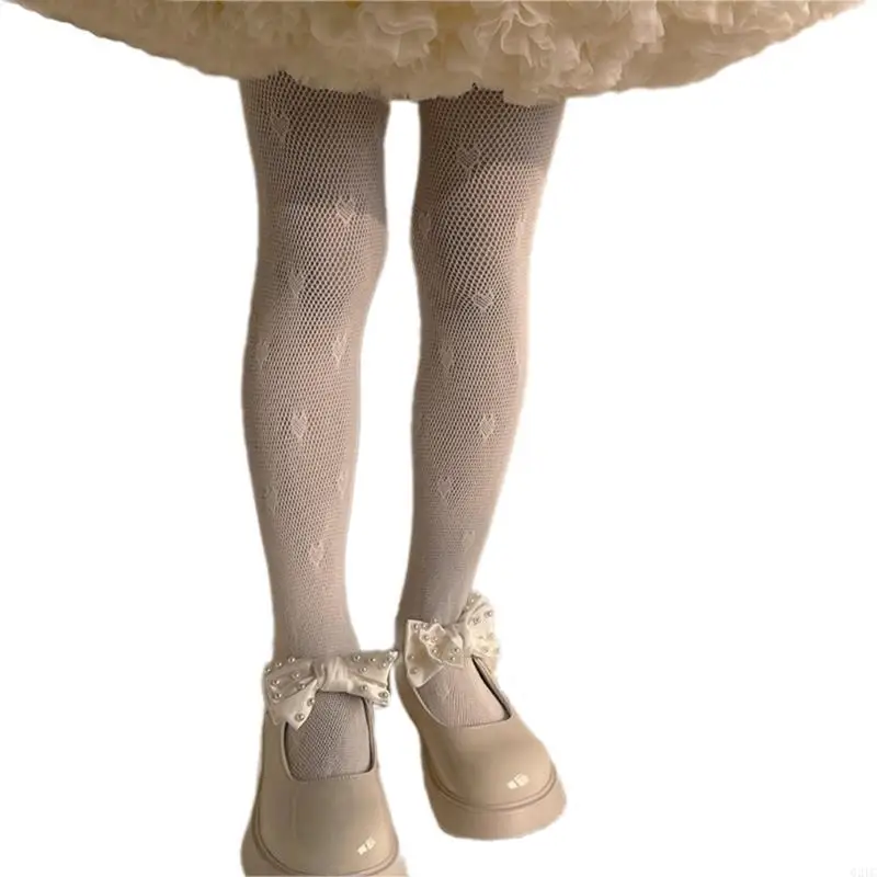 Fashion Fishnet Leggings for Girls LoveHeart Pattern Tights Hollowed Stockings Kids Pantyhose for Summer Spring Dresses