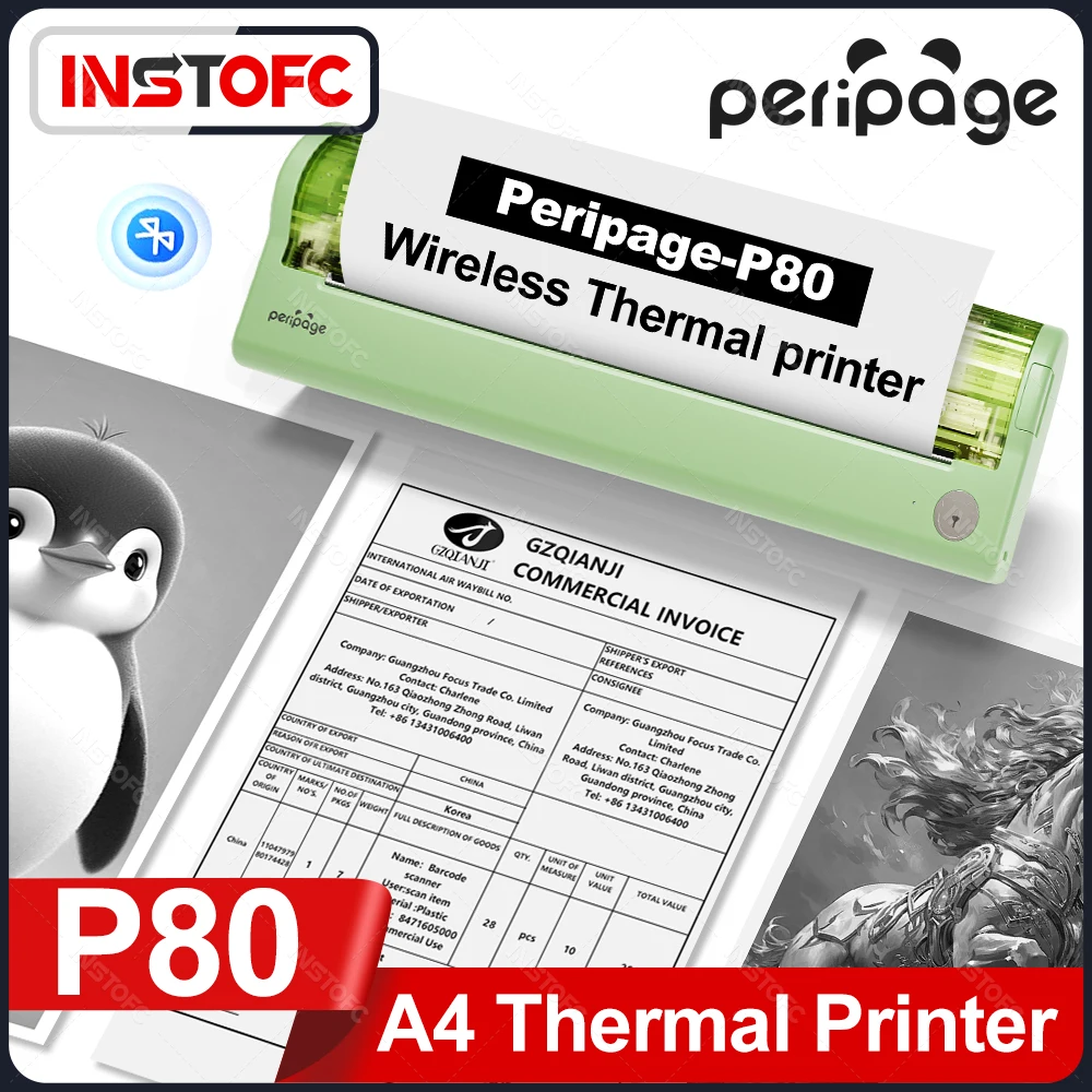 PeriPage P80 Taşınabilir A4 Fotoğraf Yazıcısı Kablosuz Seyahat için Bluetooth Mobil Mini Yazıcı Taşınabilir Telefon ve Dizüstü Bilgisayar ile Uyumlu