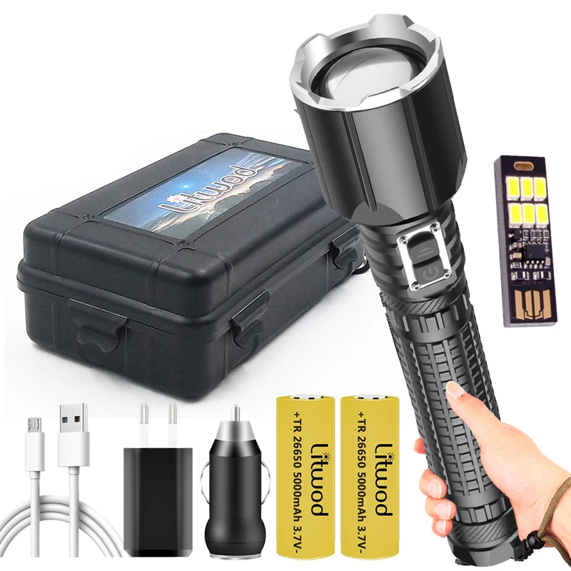 26650 Battery Led Flashlight The Most Brightest 16 core XHP160 1000,000LM Torch Zoomable Usb Chargeable Light Lantern