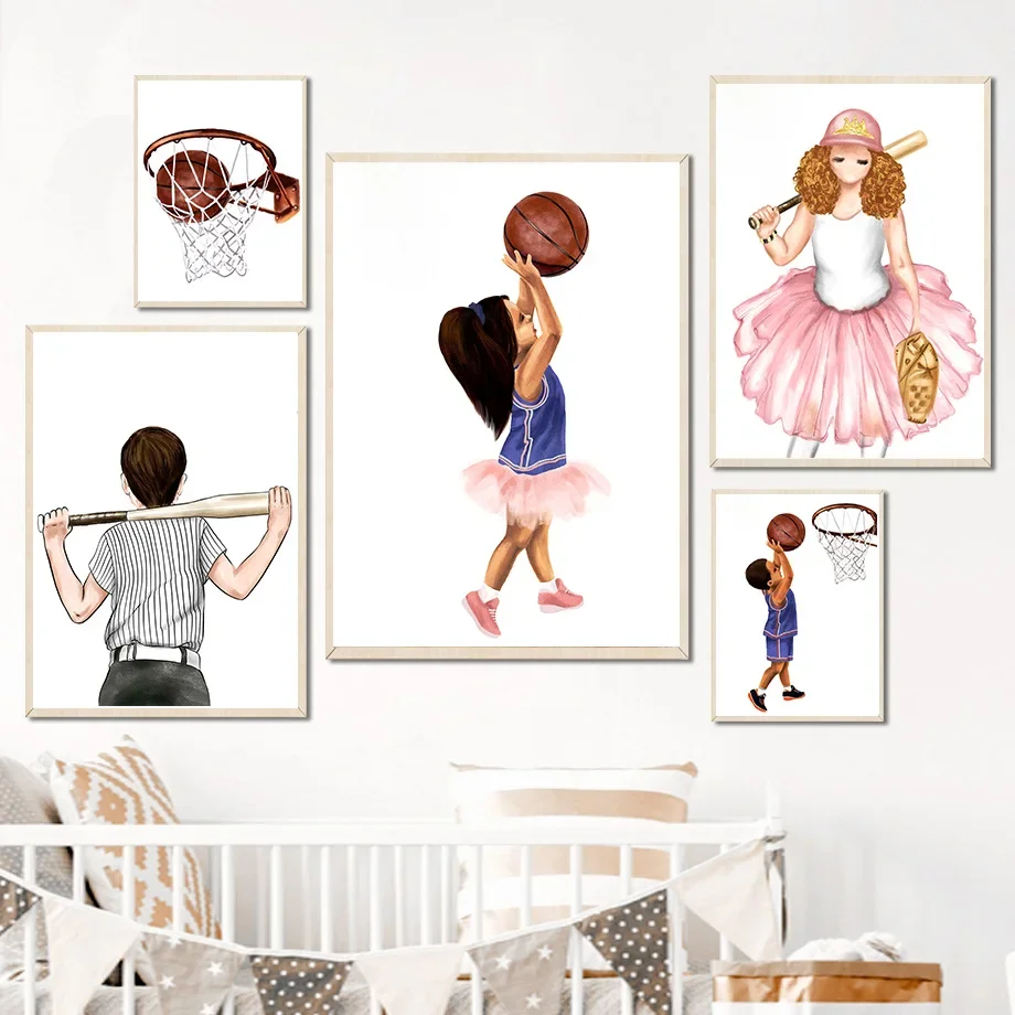 Gymnast Cheerleader Ice Skating Girl Princess Wall Art Canvas Painting Watercolor Sports Posters Prints Kids Room Nursery Decor