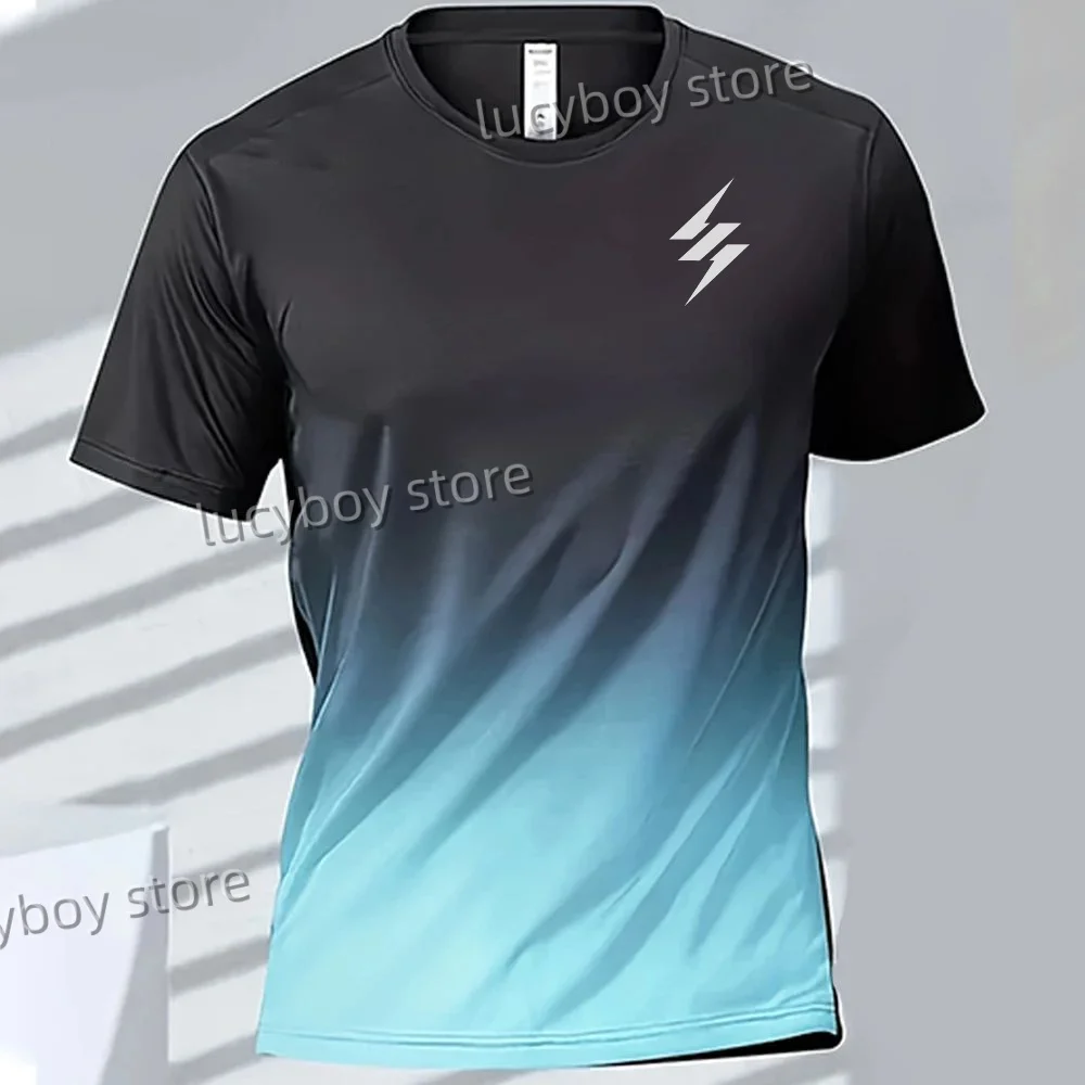 

Men's 3d Gradient T-Shirt Outdoor Sports Running Short Sleeve T-Shirts Man Lightning Print Tees Quick DryGym Unisex Men Clothes