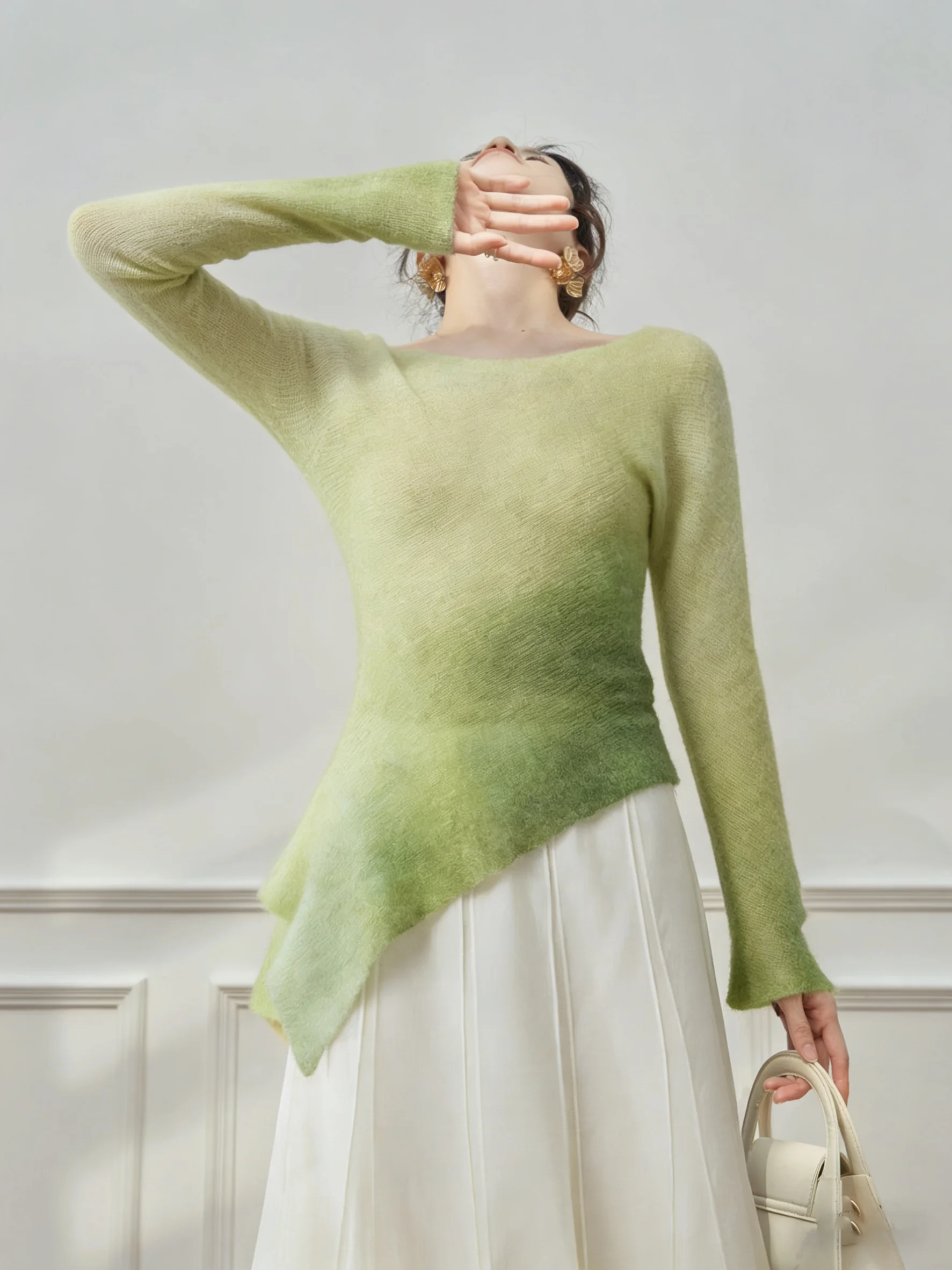 

Women's Gradient Color Knitted round Neck Top And High Waist Skirt Set Casual Loose Fit Two-Piece Outfit Spring Fashion