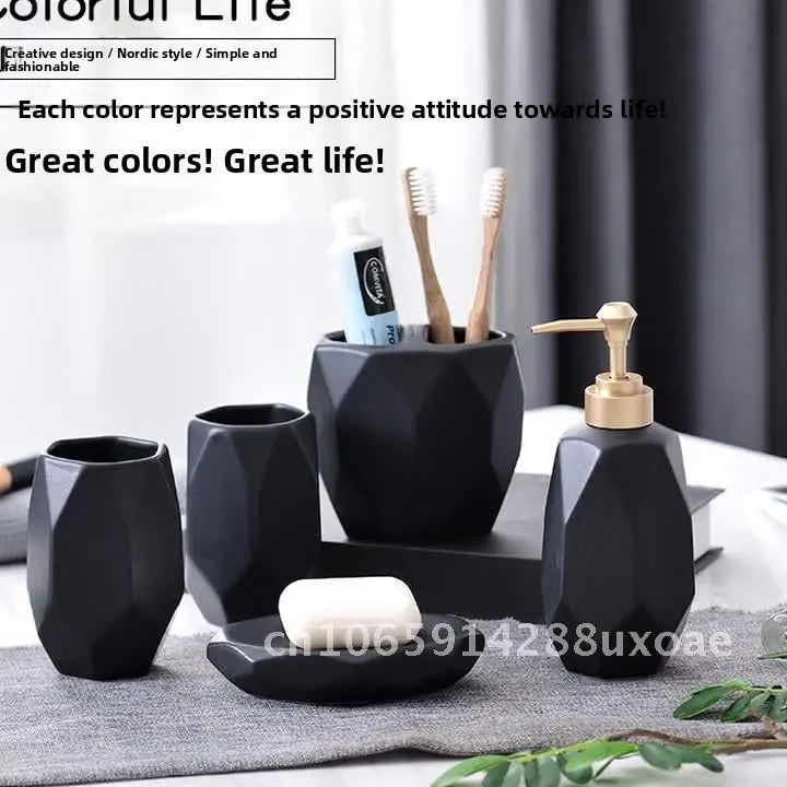Antique Blue Flower Ceramic Bathroom Five-Piece Set Vintage Style Toilet Supplies for Wedding Housewarming Birthday Festival