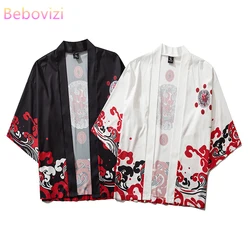 17 Style Harajuku Japanese Fashion Kimono 2020 White Black Men and Women Cardigan Blouse Haori Obi Asian Clothes Samurai