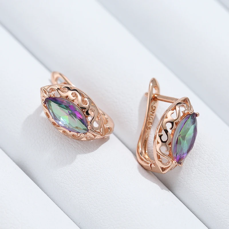 Kinel Hot Colorful Natural Zircon English Earrings for Women 585 Rose Gold Color Ethnic Bride Accessories Daily Fine Jewelry