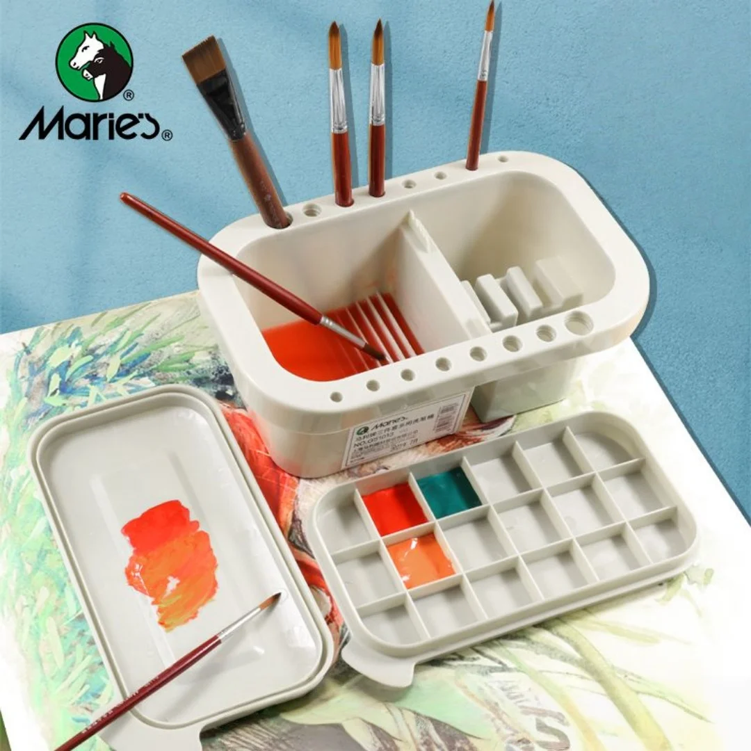 Multi functional pen washing bucket, equipped with color mixing bucket, artistic pen holder, paint and watercolor box