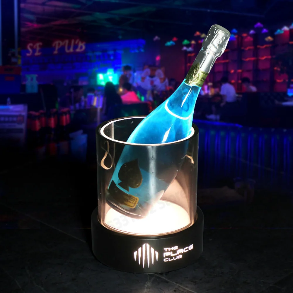 Luminous round ice bucket double ice bucket KTV wine metal base acrylic