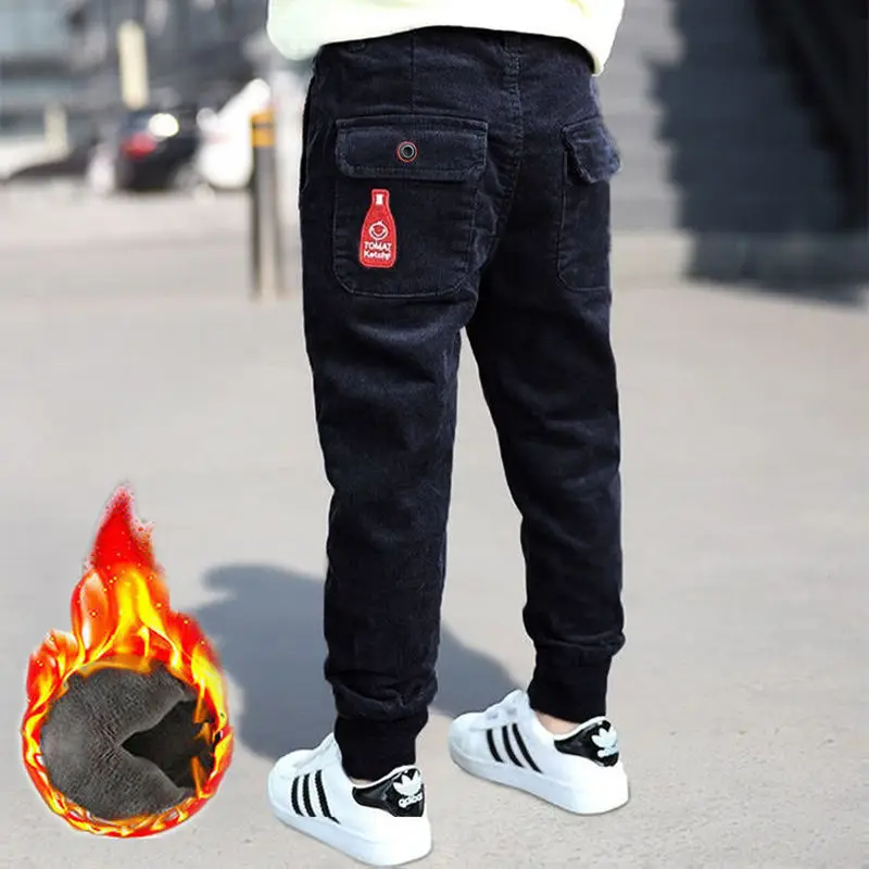 

Winter Teenage Boys Warm Thick Pants Cotton Pockets Kids Sports Fleece Lined Pants for Boys Autumn 6 8 10 12 Year Kids Clothes