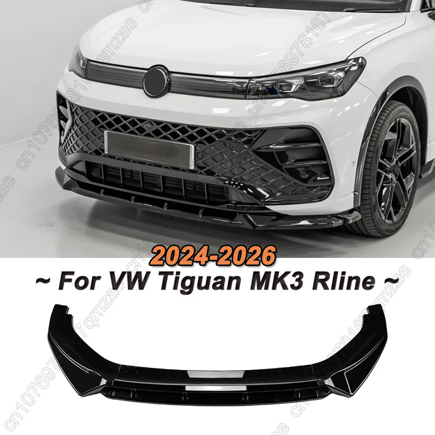 Glossy Black Car Front Bumper Lip Diffuser Spoiler For VW Volkswagen Tiguan MK3 Rline 2024-2026 Guard Protector Cover Body Kit