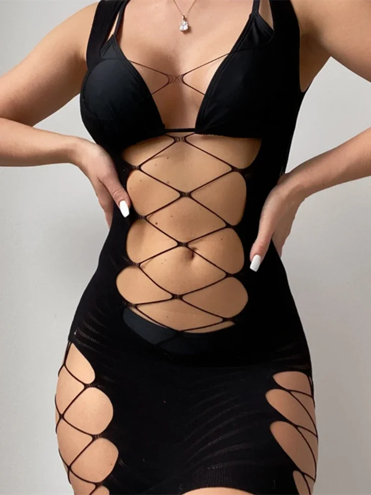 Sexy Bodycon Dress Women\'s One-piece Nightdress See Through Lingerie Clothing Sleepwear Ladies Erotic Transparent Short Skirt