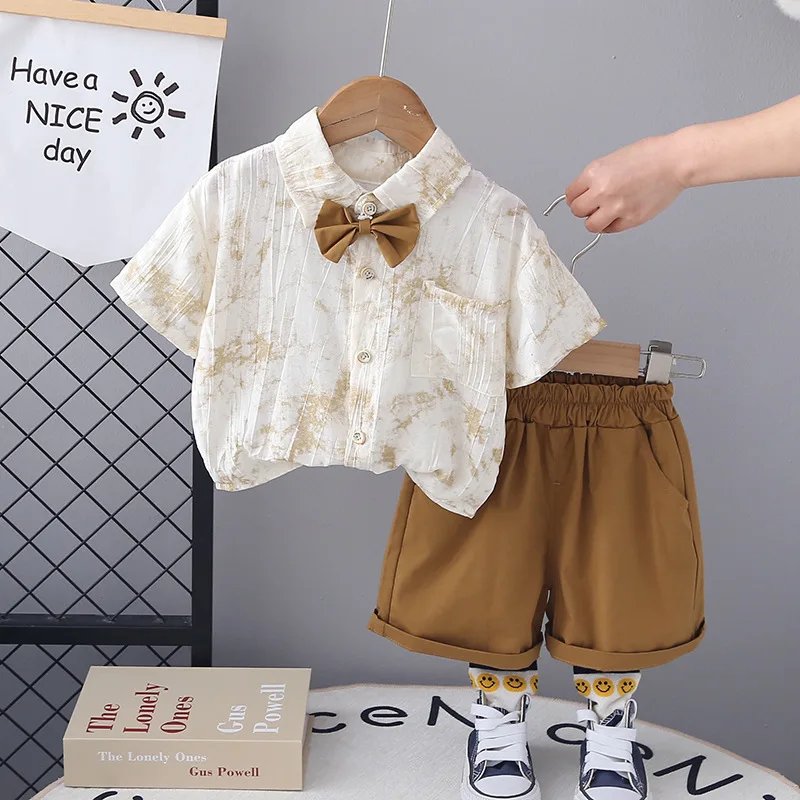 

Infant Boy Clothes Set Print Short Sleeve Bow Shirt + Shorts Fashion Casual Birthday Suit for Toddler Boy 1-4 Years Kids Outfit