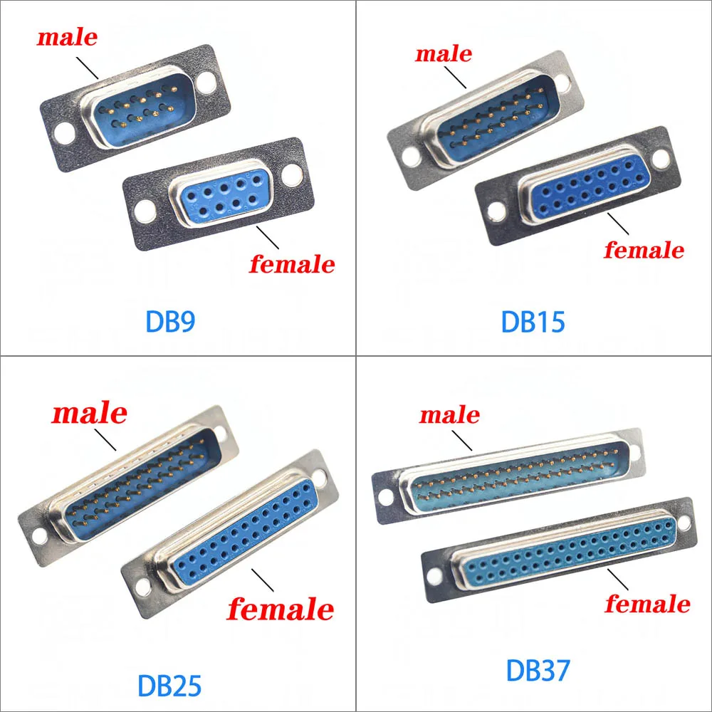 DB9 DB15 DB25 DB9/15/25/37 Pin/hole Straight 180 Graden Man Vrouw Plug D-Sub Connector