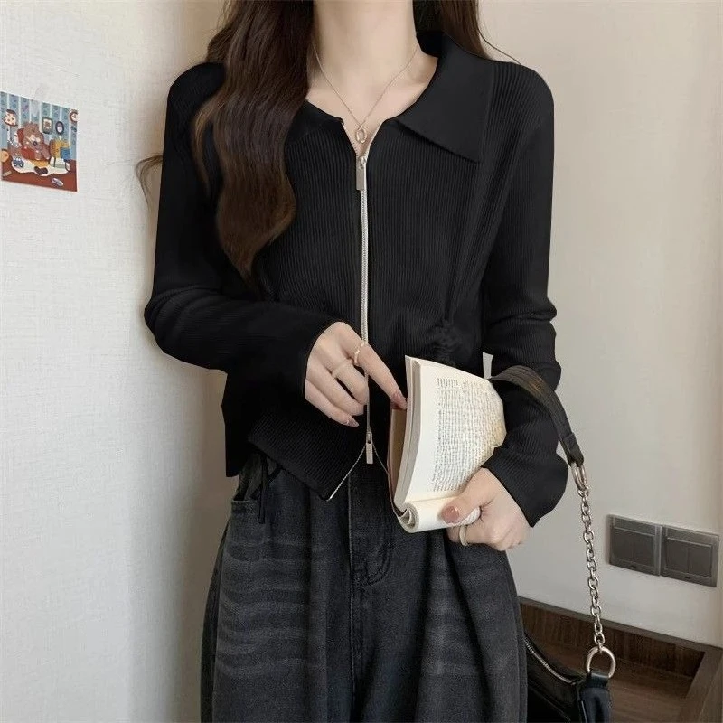 

Женская трикотажная кофта с воротником поло и завязками, с длинным рукавом, утягивающая, для коррекции живота, весна-осень