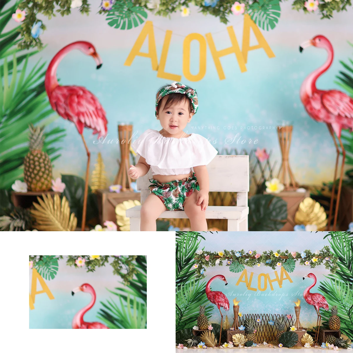 

Hawaii Summer Greetings Backgrounds Beach Palm Trees Kids Adult Photography Child Baby Pineapple Flamingo Decors Photo Backdrops