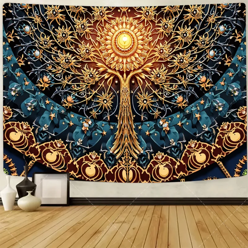 

1pc Wall Tapestry Golden Tree of Life Tapestry - Boho Chic Wall Hanging for Living Room Decor
