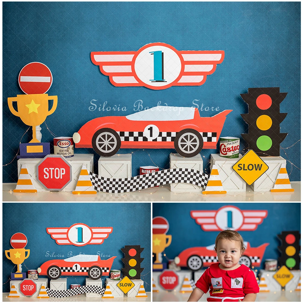 

Let The Race Begin Photo Background Baby Boy Birthday Cake Smash Photography Backdrop Racing Kids Portrait Photo Studio Props