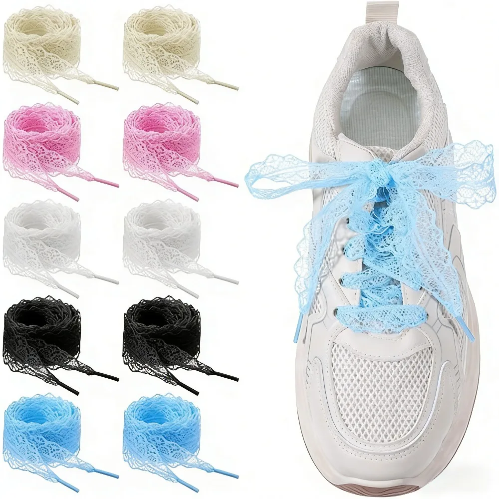 5 Pairs Lace Shoelaces Flat Ribbon Shoelaces for Sneakers Fancy Decorative Shoelaces for Women Girls Summer Shoe Accessories