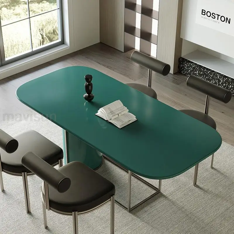 Service Simple Dining Room Set Grade Density Board And Stainless Steel Combination Table Base Rectangle Table 테이블 Furniture