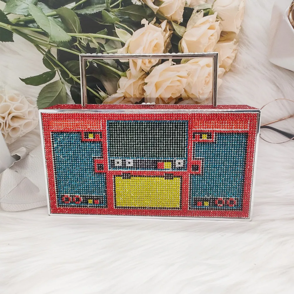 DGPEAFOWLRadio Evening Clutch Bag Color Diamonds Women Bridal Wedding Metal Handle Shiny Rhinestone Purse And Handbags Designer