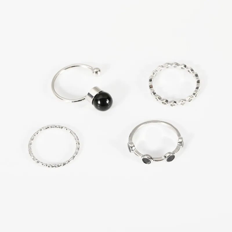 4 Pcs/Set Retro Infinite Knuckle Rings For Women Black Bead Water Ripple Hollow Geometric Rings Set Party Bohemian Jewelry Gift