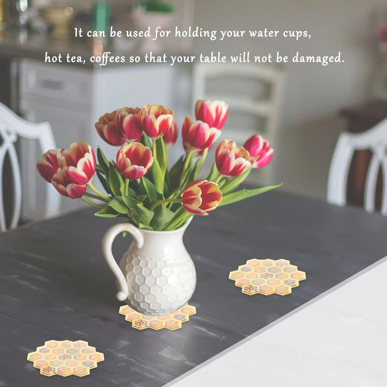 

4 Pieces Cup Coaster Set Resin Drink Mat Protective Small coaster Home Office Bar Use Table Mats Honeycomb Shape