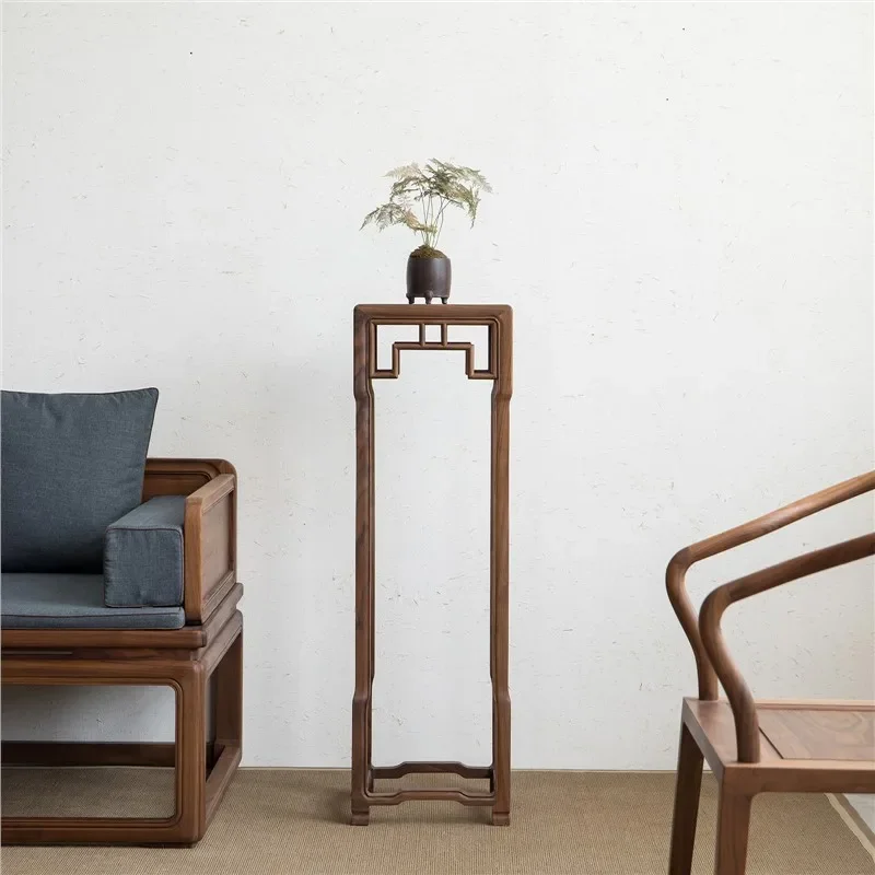 Nuevo soporte de flores de nogal negro Zen chino norteamericano, totalmente de madera maciza, sala de estar, moderno, sencillo, ligero, de lujo, con borde de suelo de olmo fe