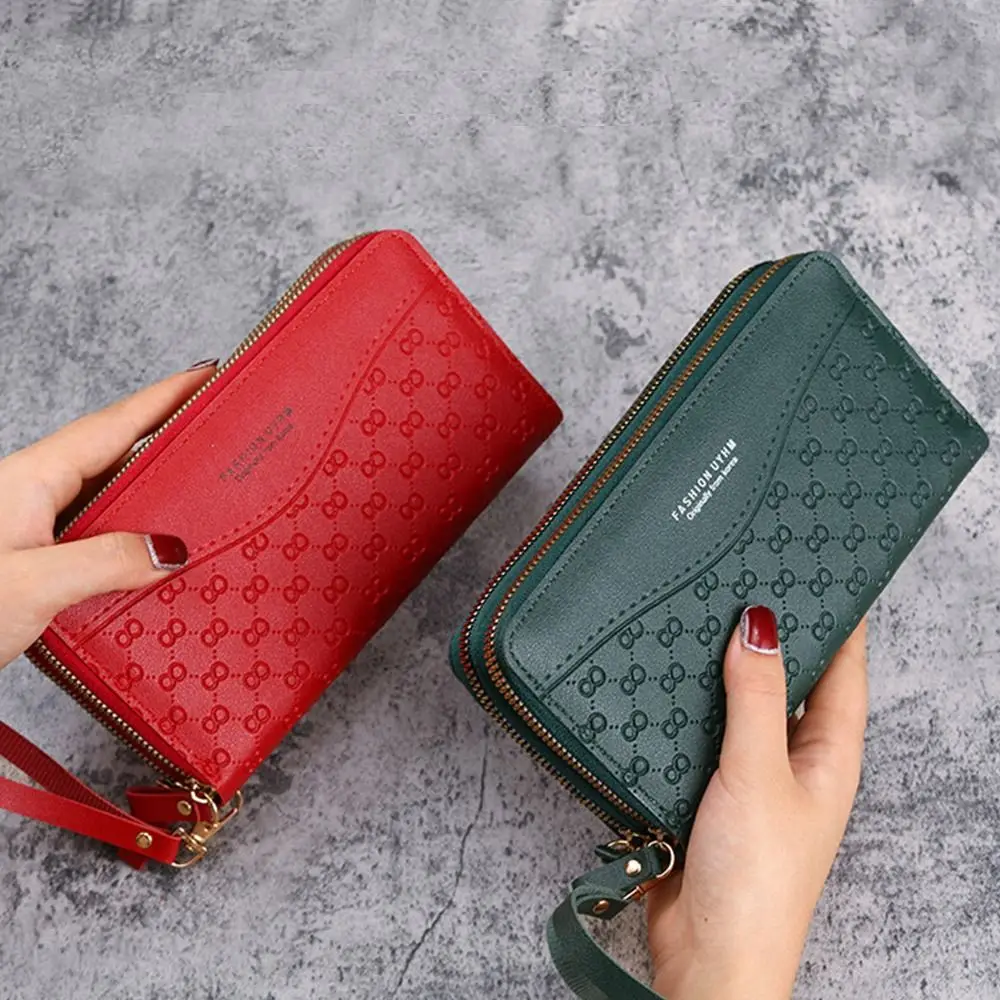 대용량 PU 가죽 케이스 롱 지갑 여성용 지갑 클러치 지퍼 포켓 카드 홀더